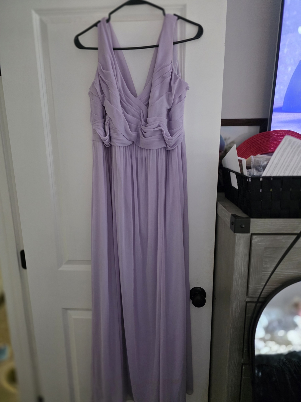 David's Bridal Lavender Chiffon V-Neck Bridesmaid Dress